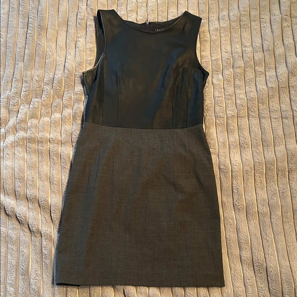 Theory Black and Gray Dress - leather upper